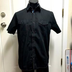 drill mens medium black short sleeved button shirt